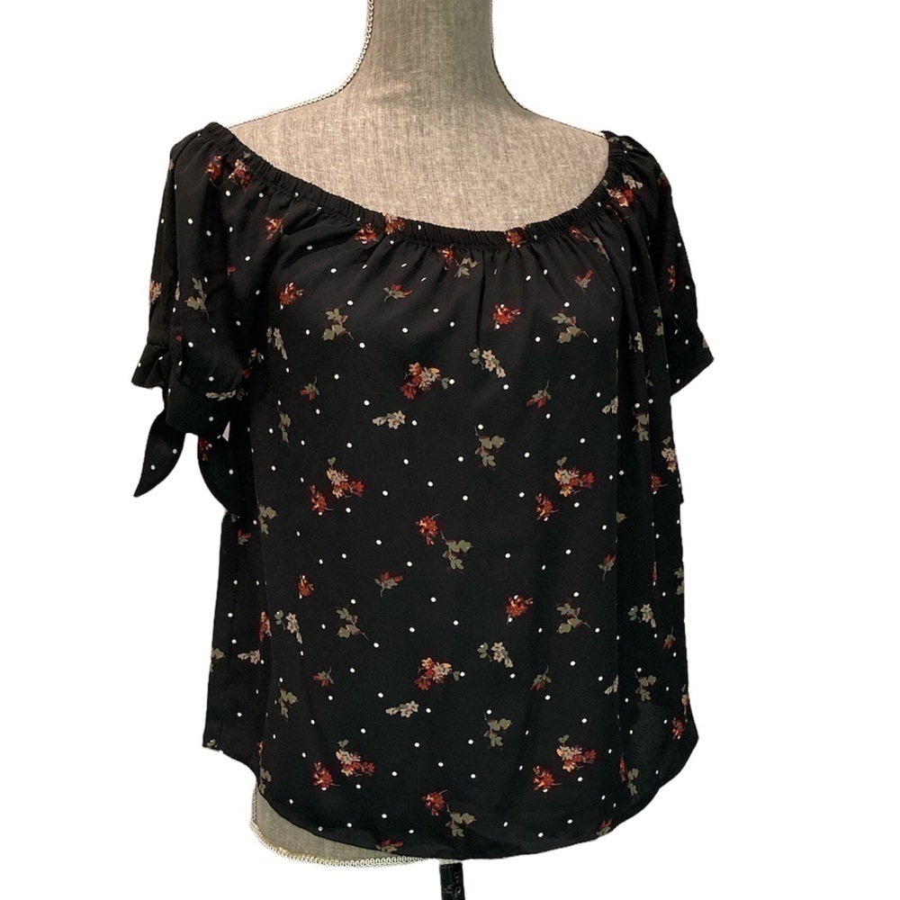 ARDENE off the shoulders black floral top Sz Large - Picture 2 of 11